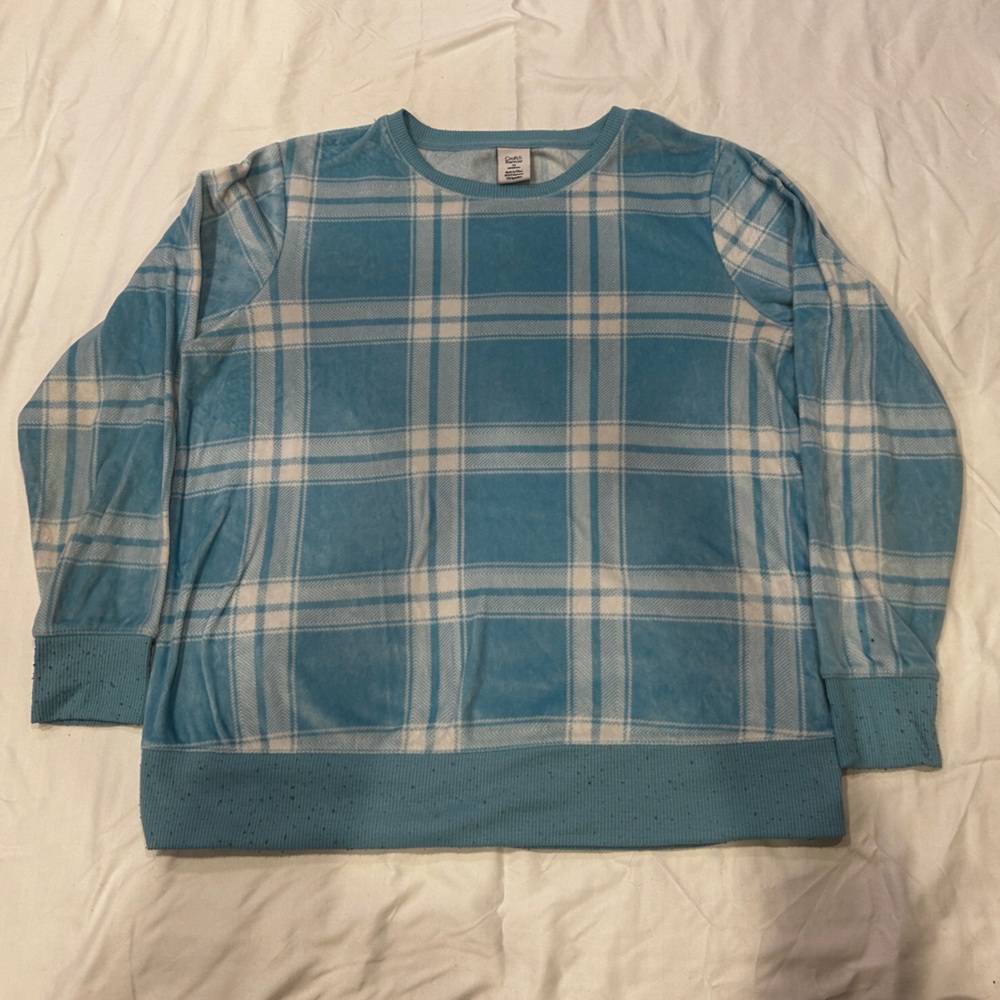 Blue Plaid Fluffy Sleep Shirt